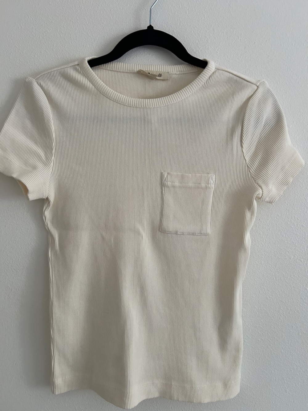 Madewell vintage Ivory Ribbed Crewneck Pocket Tee NWT Small